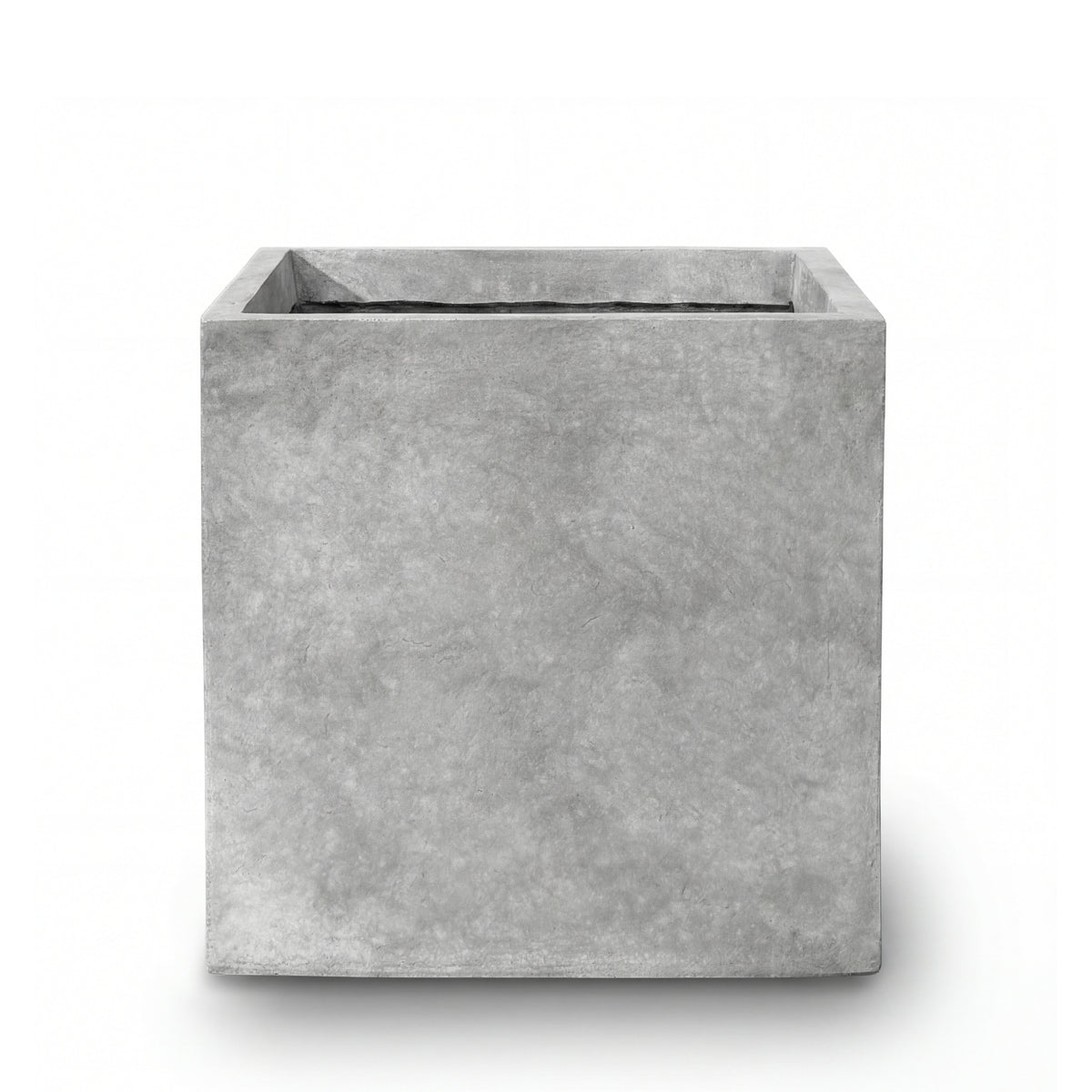 Pot Kubix rectangle 40x40 cm gris clair en béton fibré, vue de face sur fond blanc