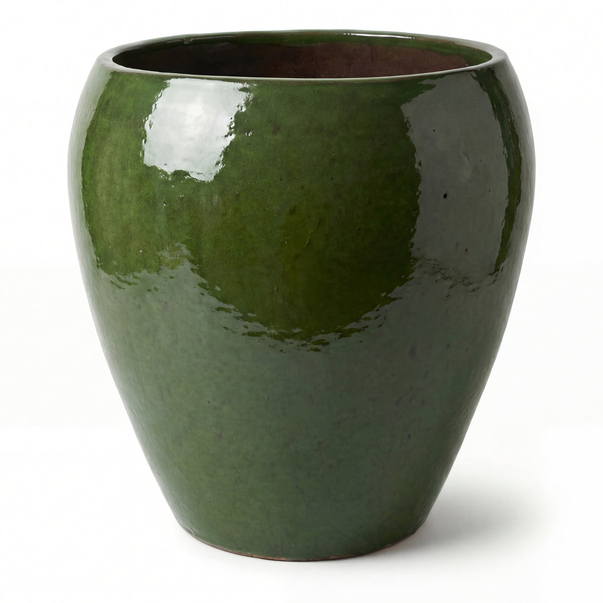 Pot Lafontaine2 en forme d'amphore 67x68 cm vert profond en terre cuite émaillée, vue de face sur fond blanc