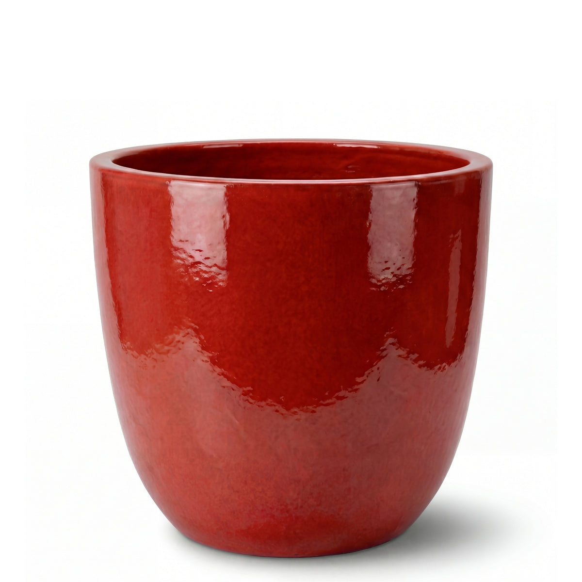 Macetero LANCELOT decorativo 36 × 34 cm rojo tropical de cerámica esmaltada, vista frontal sobre fondo blanco