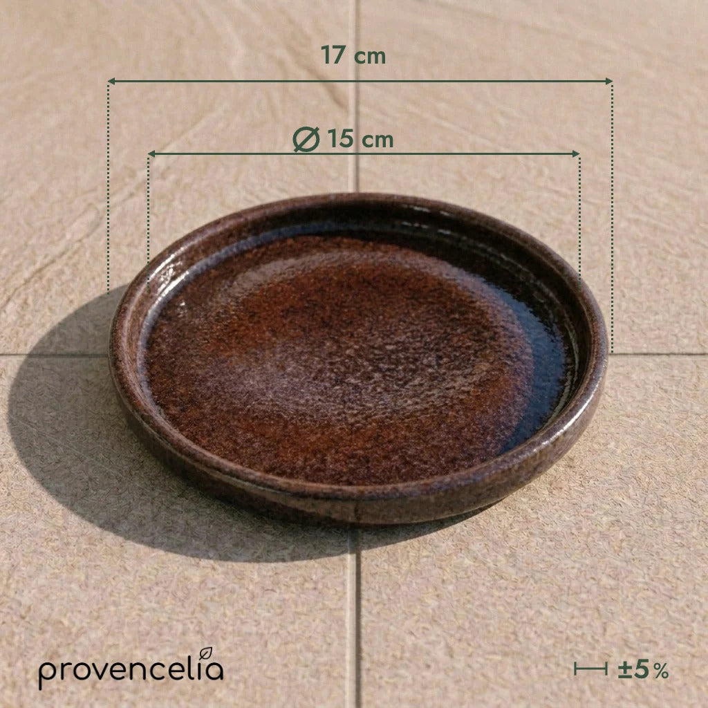 Platillo de 15 cm violeta, vista superior con cotas indicadas