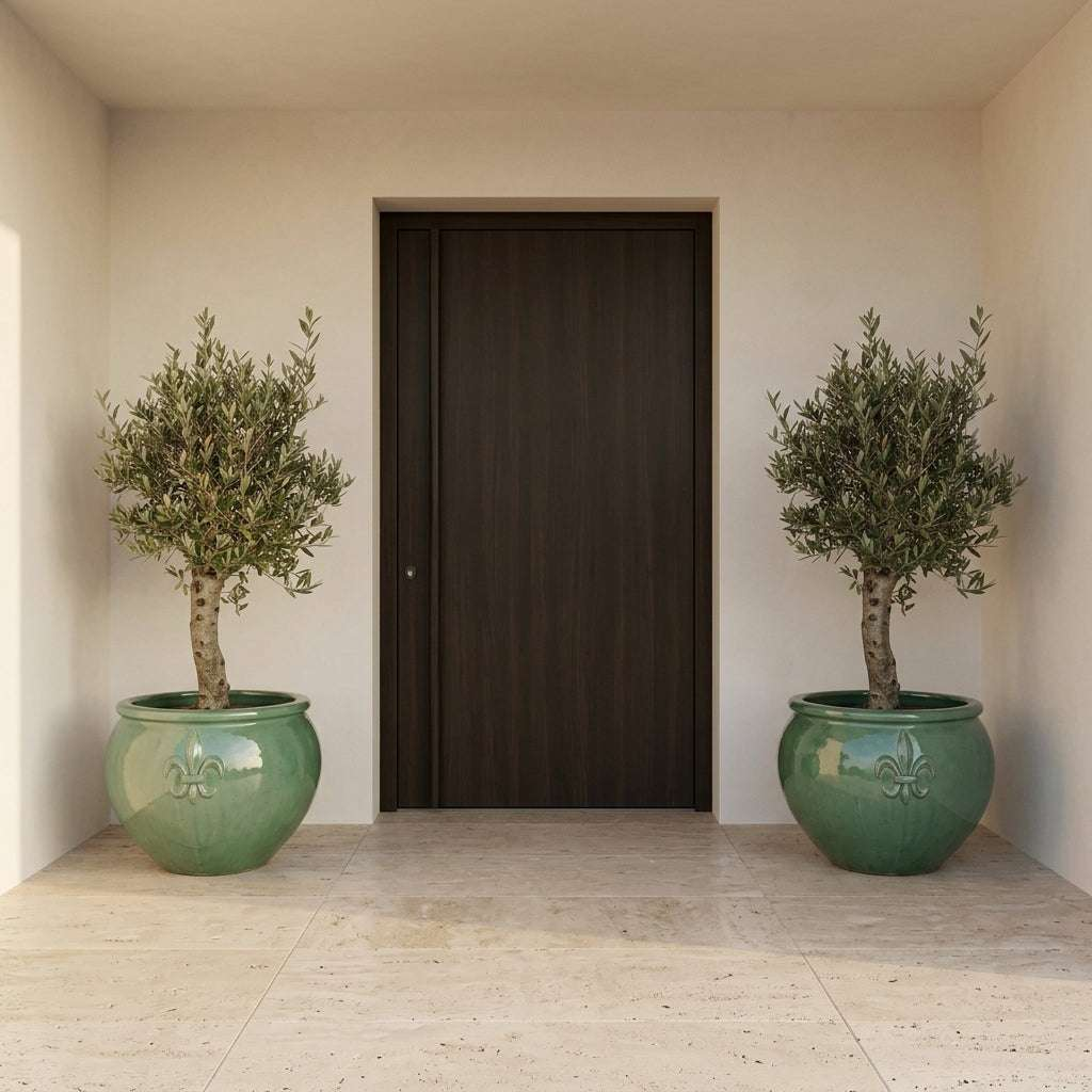 Lot olivier + pot CLOVIS 86x64cm jade, fait main en terre cuite émaillée Provencelia