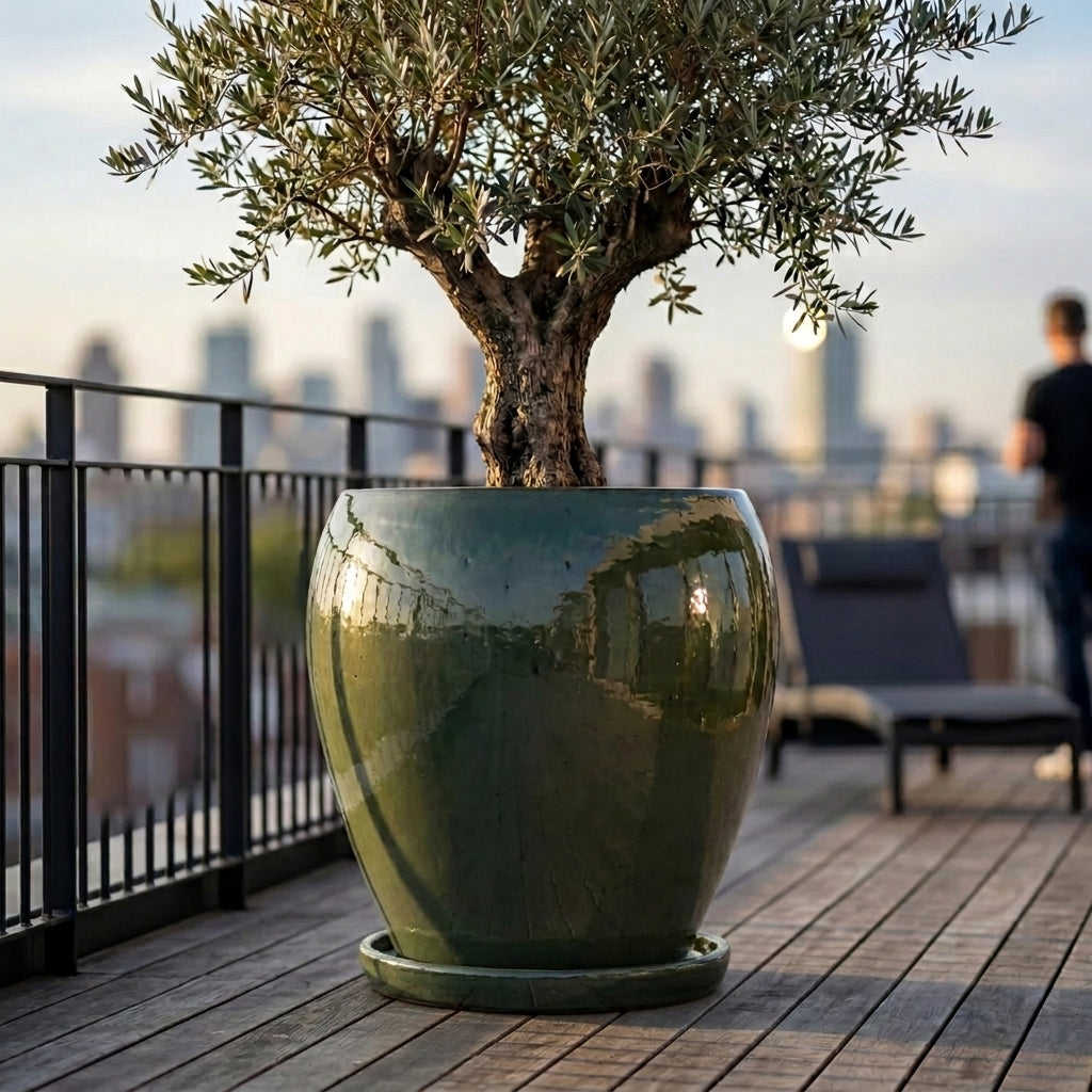 Sottovaso in ceramica kaki per vaso – resistente al gelo