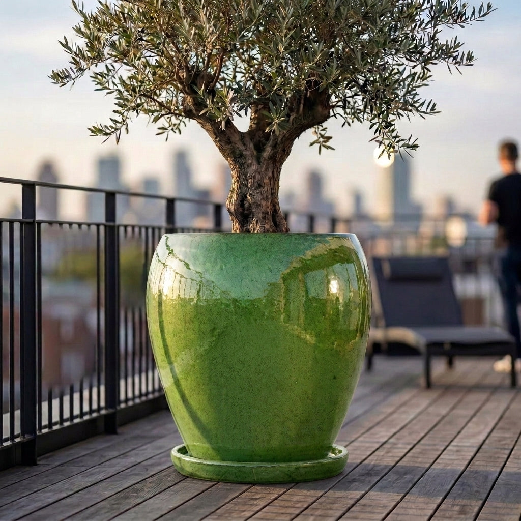 Sottovaso in ceramica verde delicato per vaso – resistente al gelo