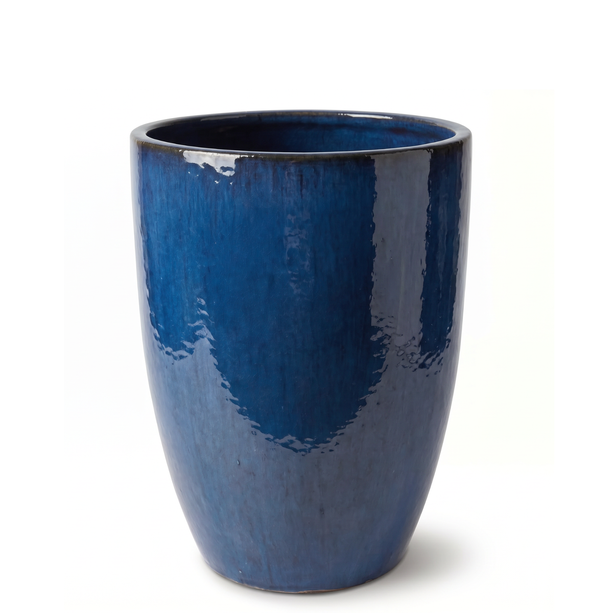 Pot MAZARIN2 décoratif 38x50 cm bleu azur en terre cuite émaillée, vue de face sur fond blanc