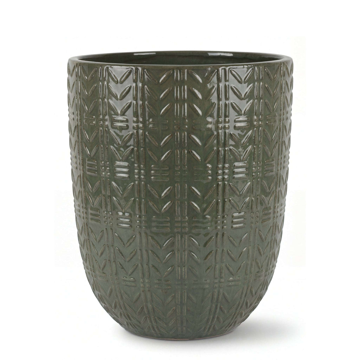 Pot Mercure 39x51 cm vert crème en terre cuite émaillée, vue de face sur fond blanc