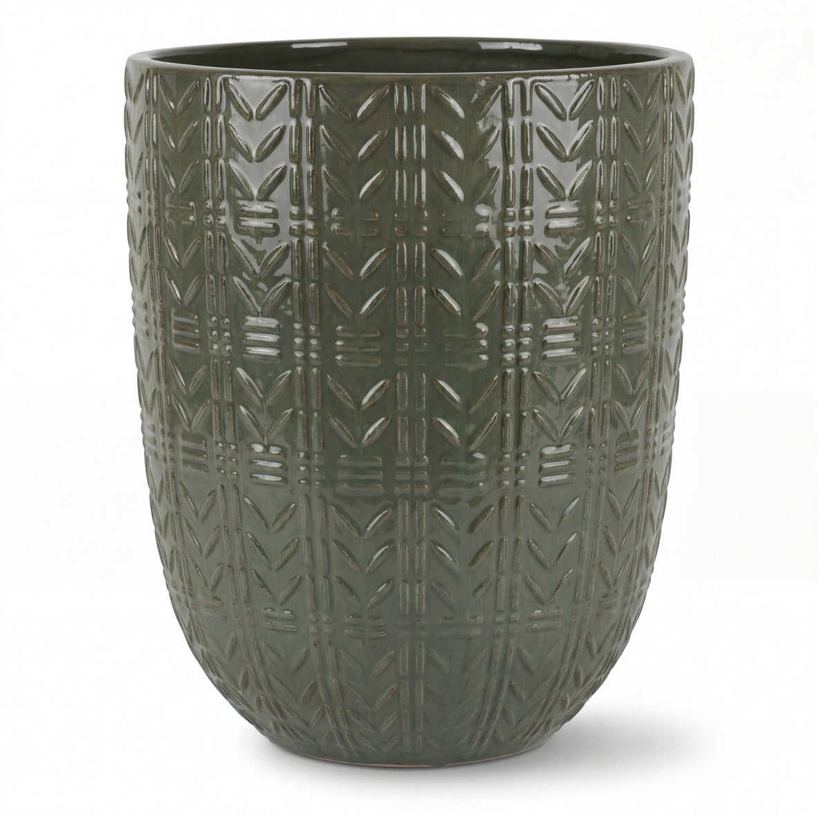 Macetero Mercure 51x64 cm Verde crema de cerámica esmaltada, vista frontal sobre fondo blanco