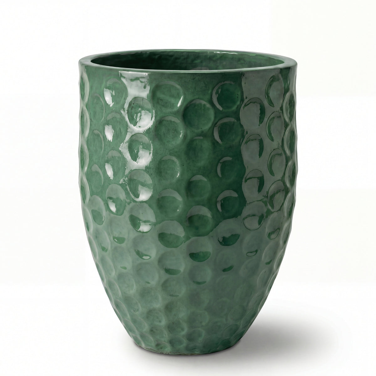 Macetero Merovee 42x55 cm jade de cerámica esmaltada, vista frontal sobre fondo blanco