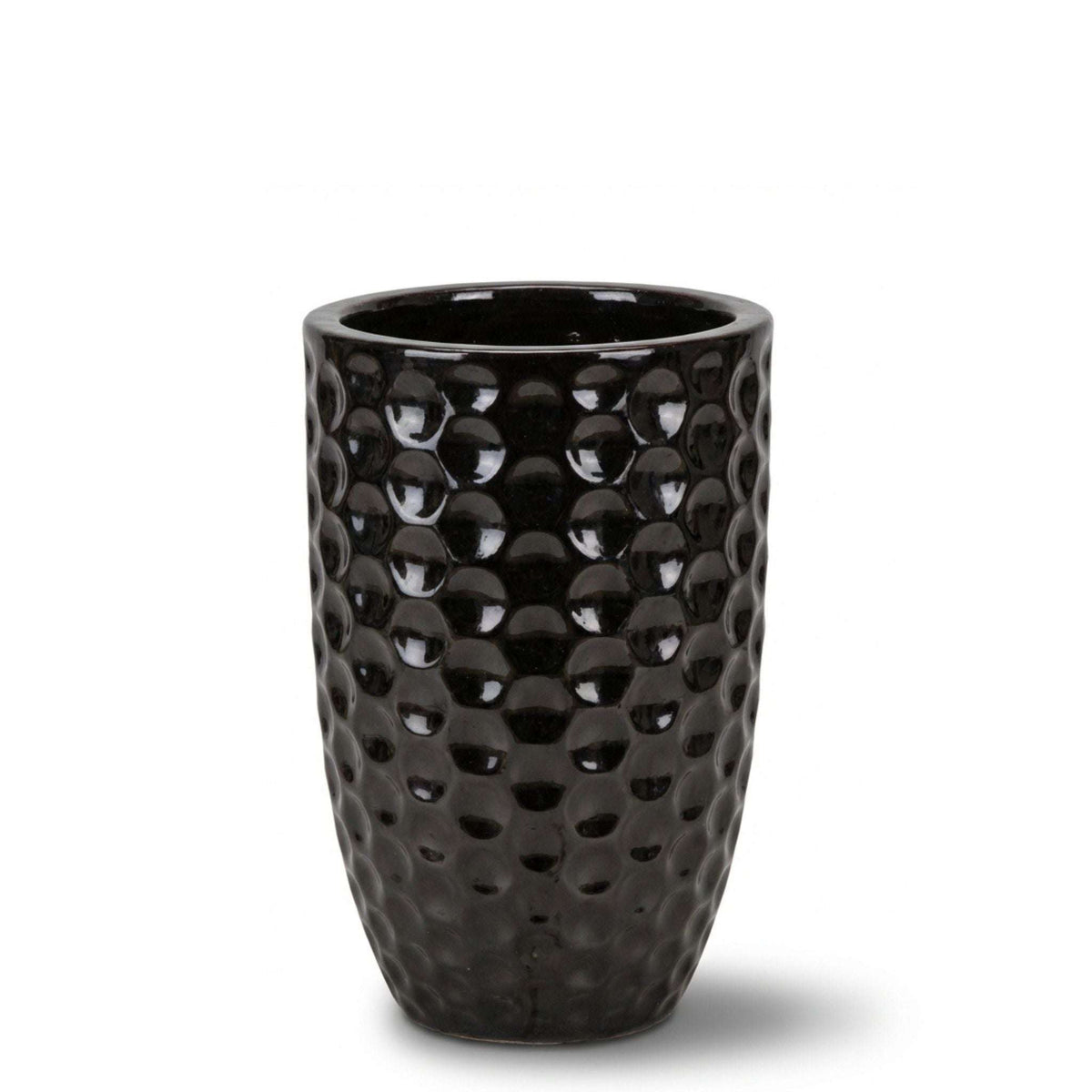 Pot Merovee en forme d'amphore 23x35 cm noir en terre cuite émaillée, vue de face sur fond blanc