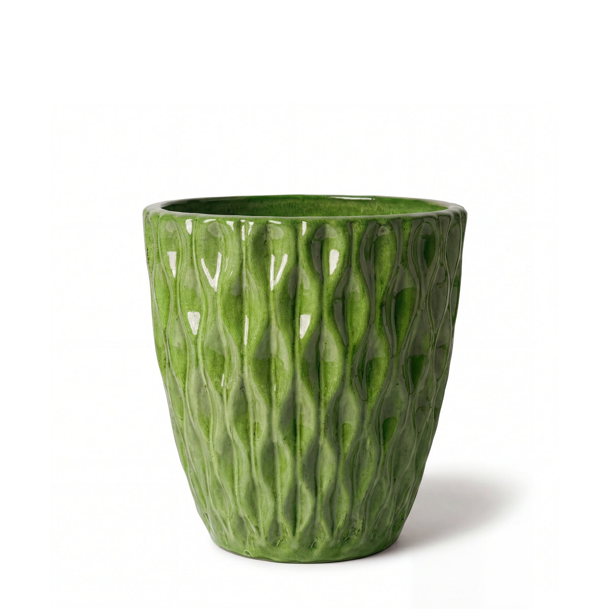 Pot Monet décoratif 28x28 cm vert pomme en terre cuite émaillée, vue de face sur fond blanc