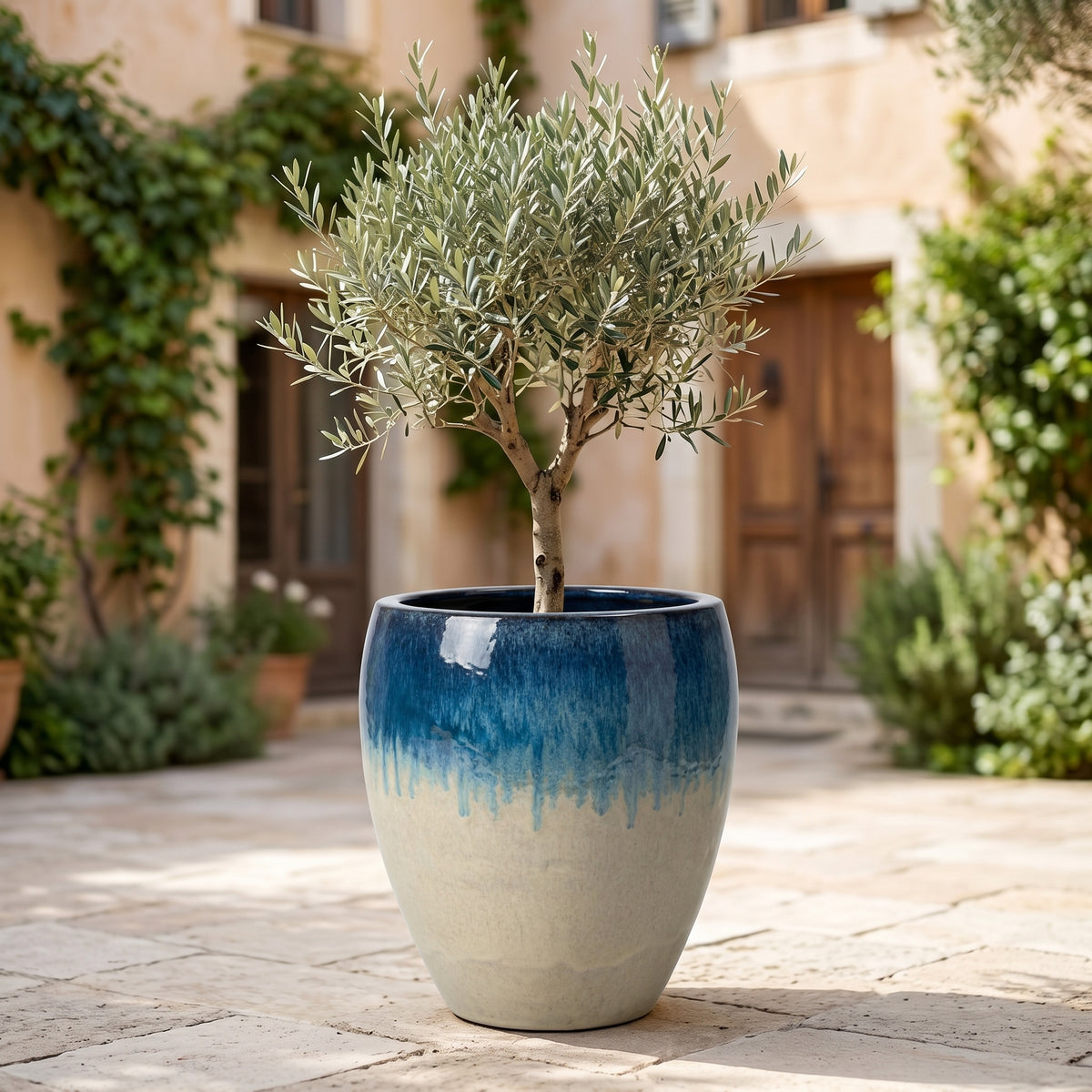 Vaso in ceramica Poseidon2 - Bianco blu - L: 36 x 43 cm