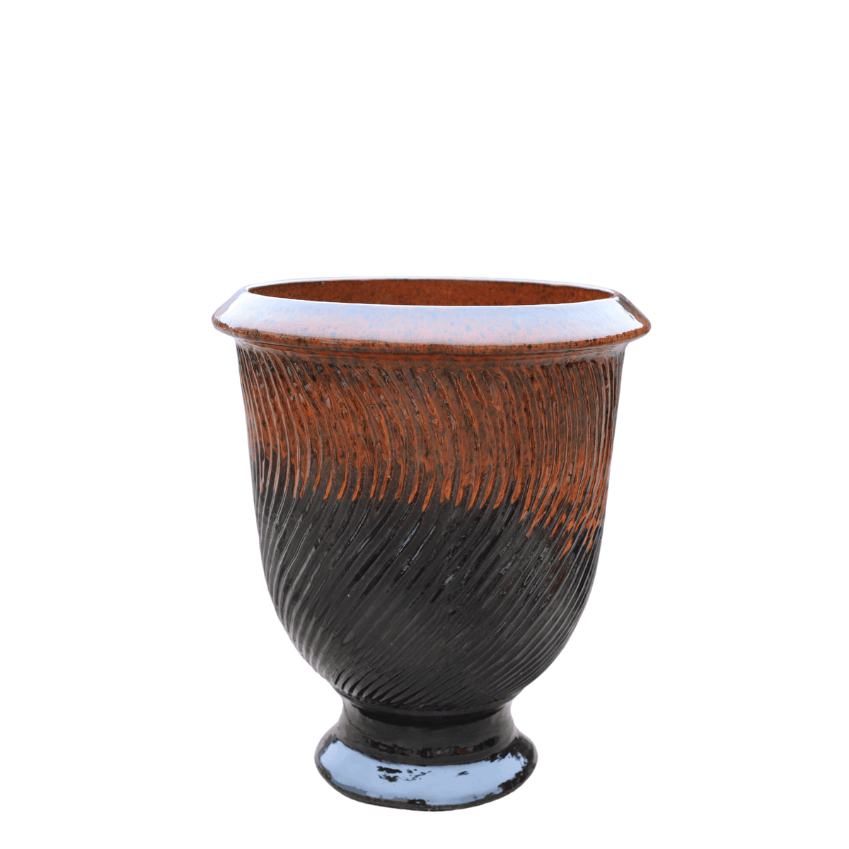 Vaso Morgane con piede 32x39 cm Nero e arancione in ceramica smaltata, vista frontale su sfondo bianco