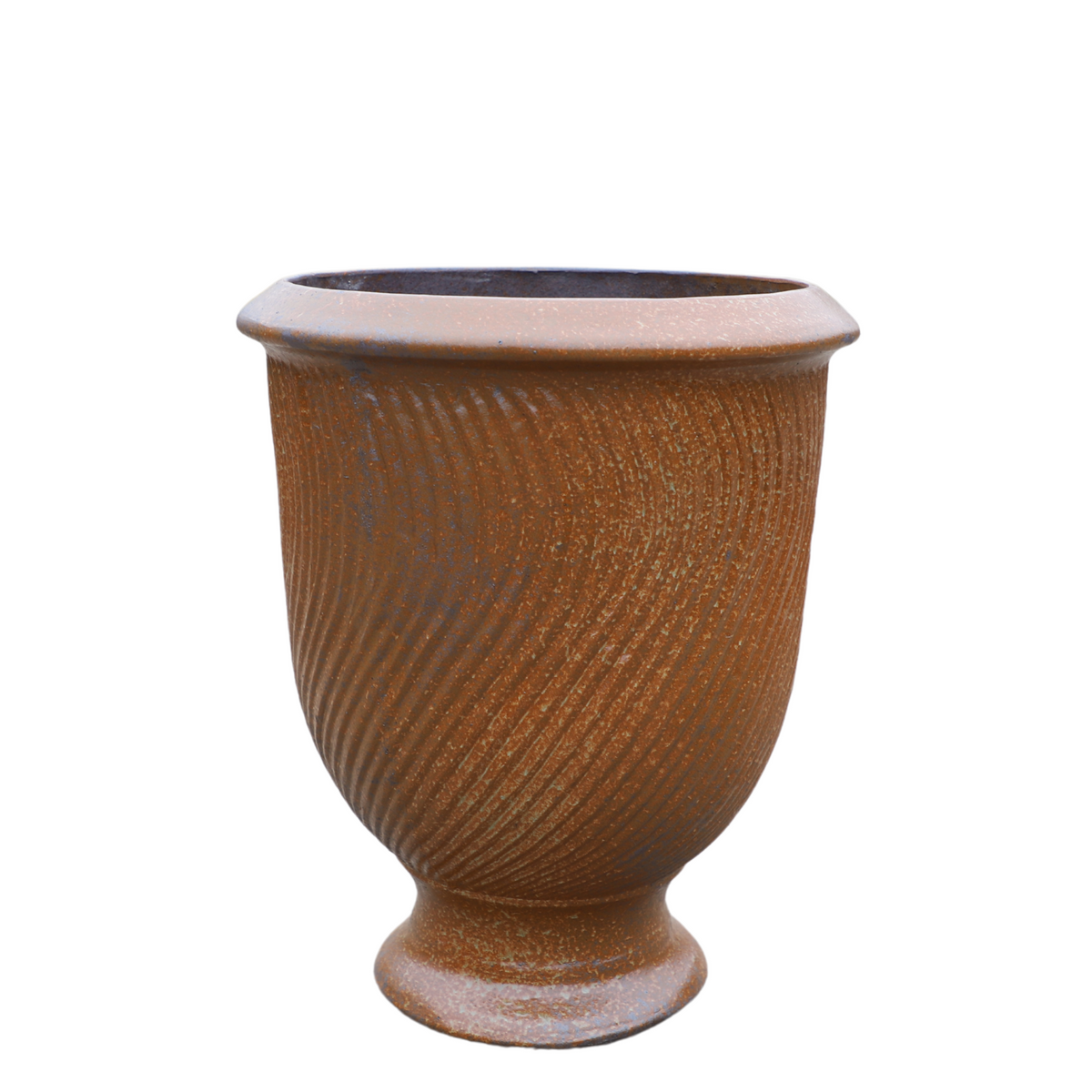 Vaso Morgane con piede 42x52 cm Finitura ferro in ceramica smaltata, vista frontale su sfondo bianco