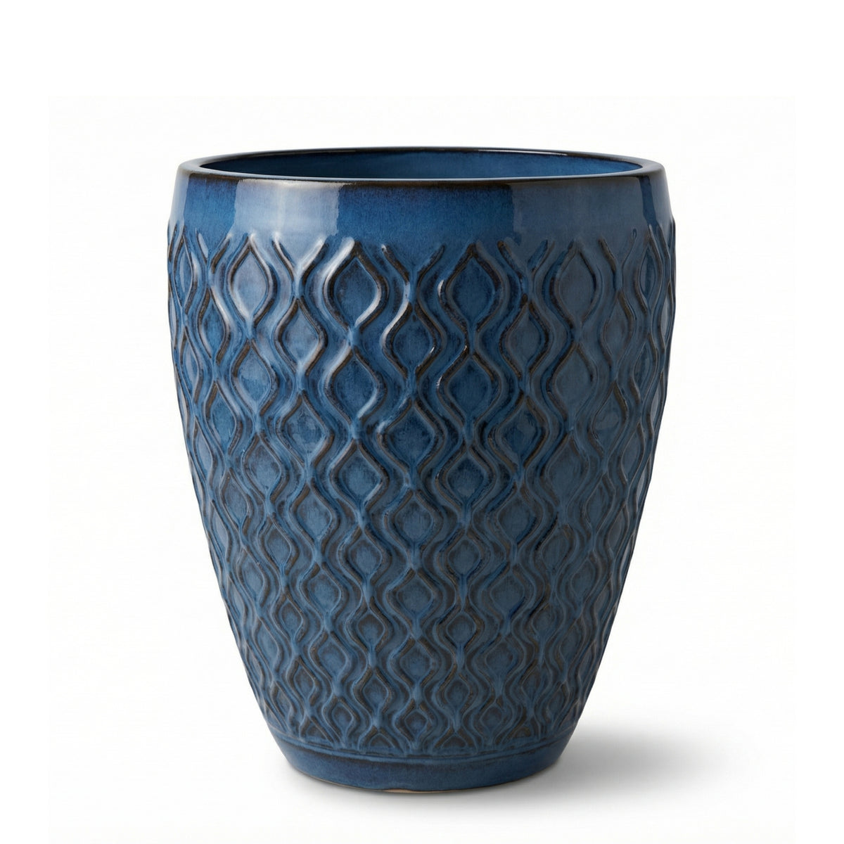 Pot Phenix décoratif 32x40 cm bleu antique en terre cuite émaillée, vue de face sur fond blanc