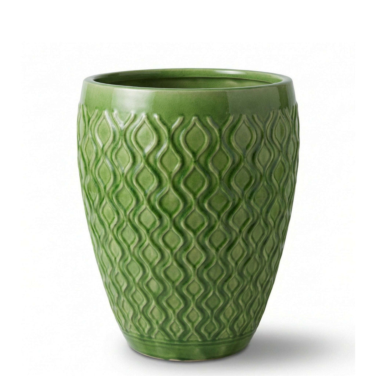 Pot Phenix décoratif 32x40 cm vert pomme en terre cuite émaillée, vue de face