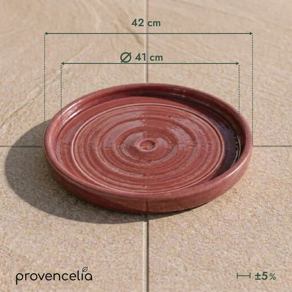 Platillo de 41 cm rosa, vista superior con dimensiones