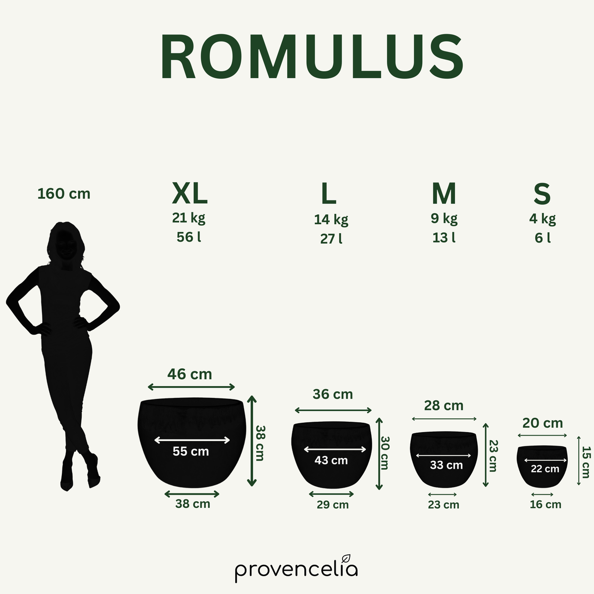 Planter ROMULUS 42x30cm jade