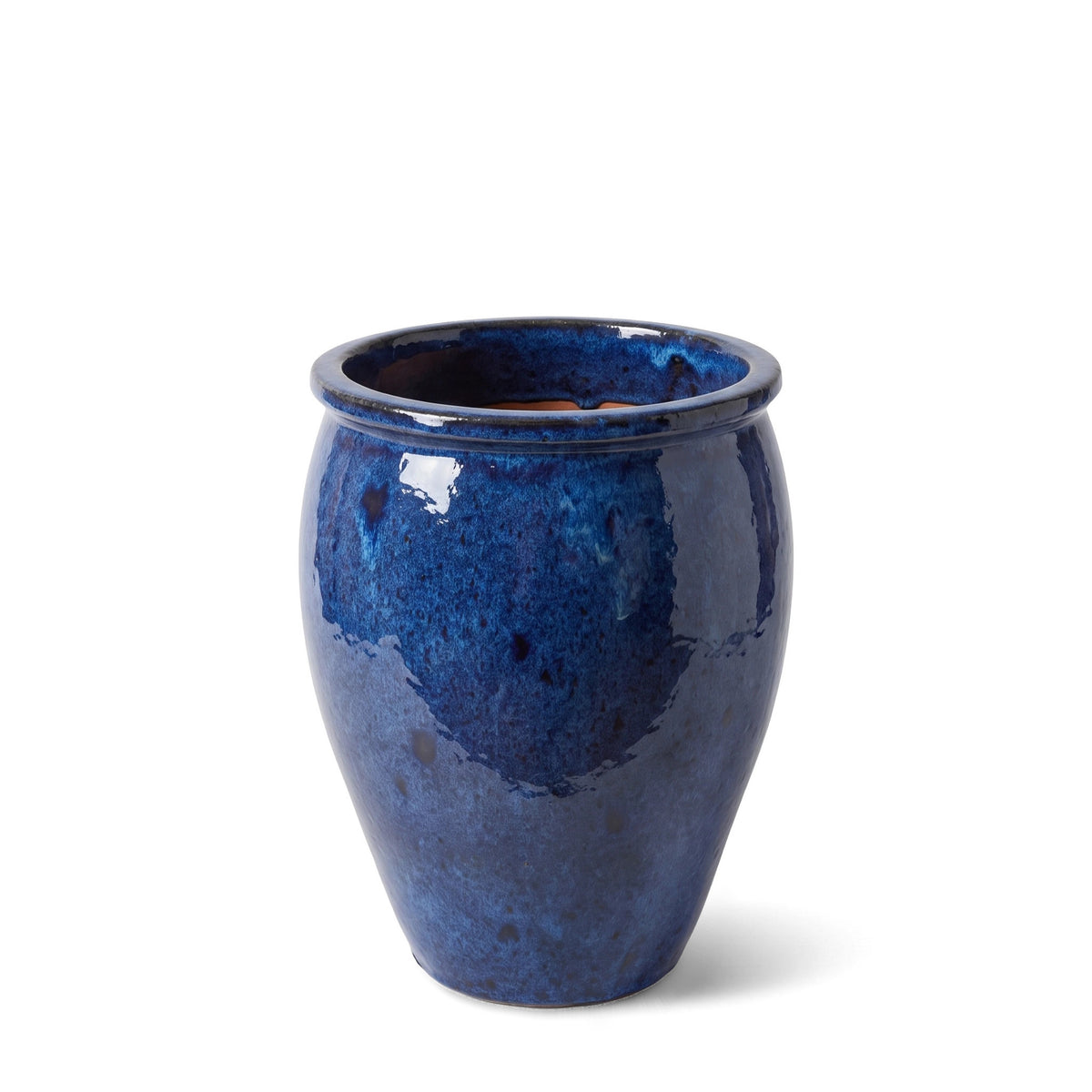 Pot BACCHUS en forme d’amphore 36x52 cm bleu azur en terre cuite émaillée, vue de face sur fond blanc