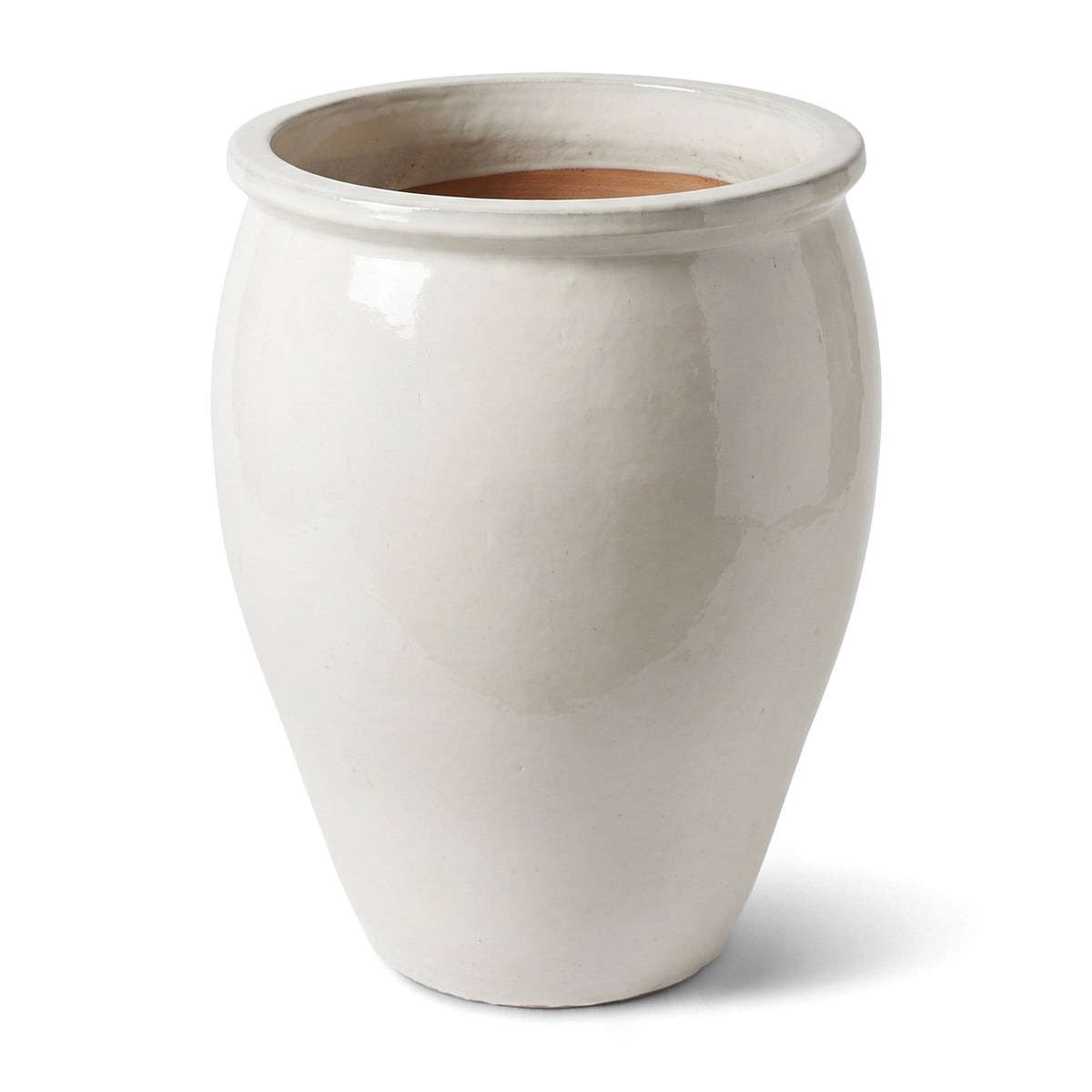 Pot BACCHUS en forme d’amphore 50x68 cm crème en terre cuite émaillée, vue de face sur fond blanc