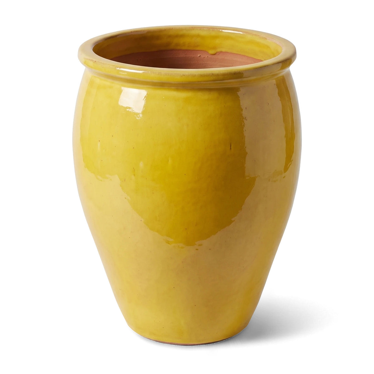Pot BACCHUS en forme d’amphore 50x68 cm jaune en terre cuite émaillée, vue de face sur fond blanc