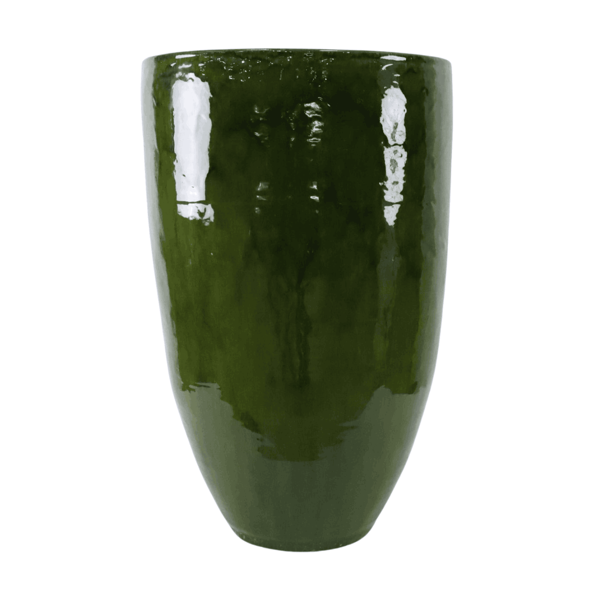Pot GOLIATH en forme d’amphore 56x105 cm vert jungle en terre cuite émaillée, vue de face sur fond blanc