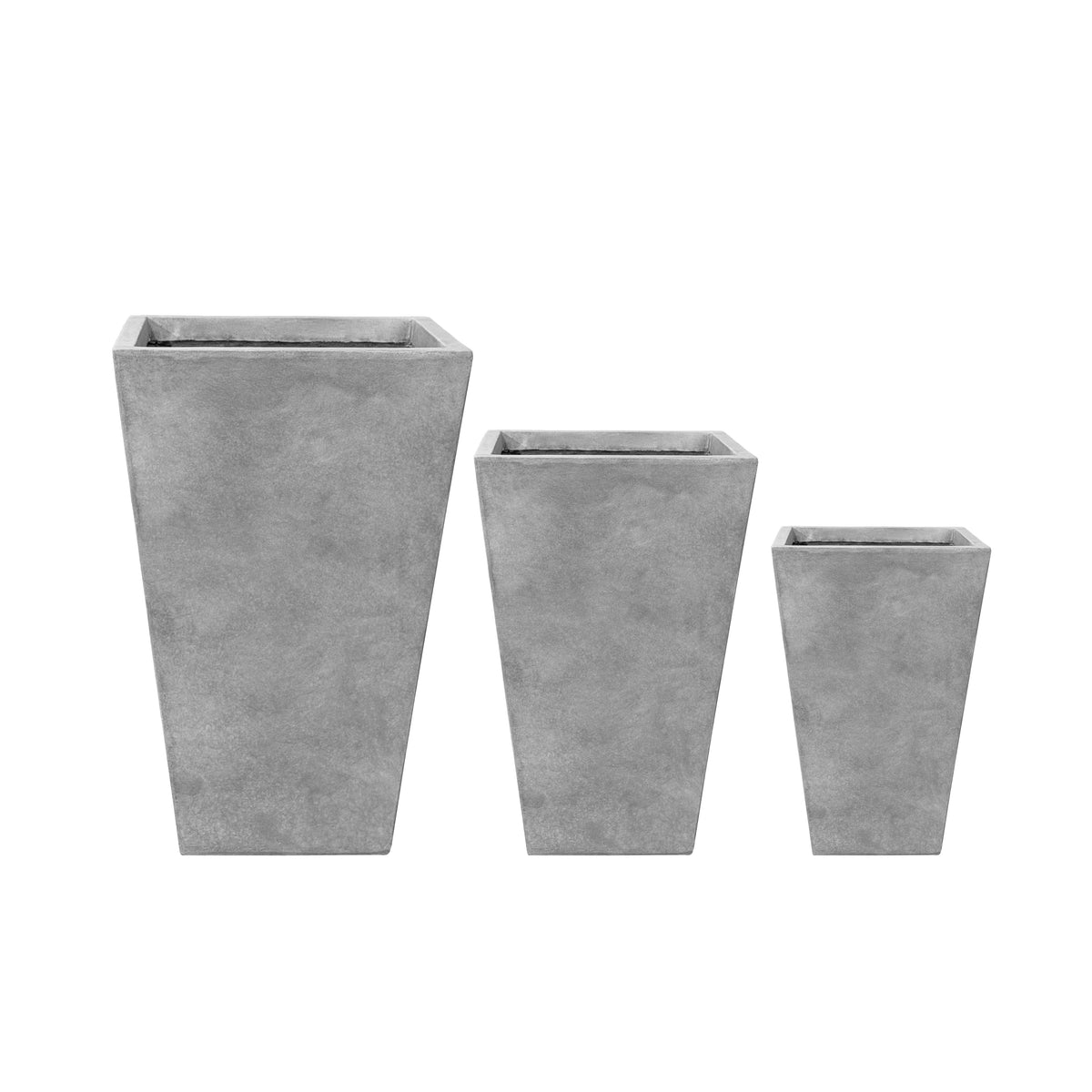 Portavaso preforato Aeris rettangolare grigio chiaro in calcestruzzo fibrorinforzato, tre dimensioni su sfondo bianco