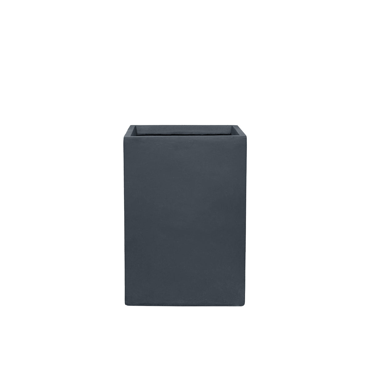 Cache-pot pré percé Kubix rectangle 33x47 cm gris foncé en béton fibré, vue de face sur fond blanc