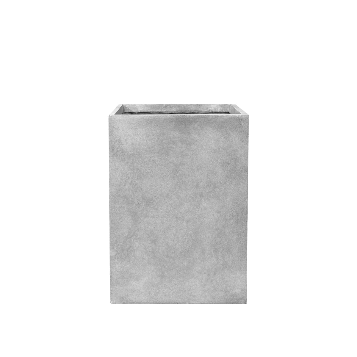 Cache-pot pré percé Kubix rectangle 33x47 cm gris clair en béton fibré, vue de face sur fond blanc