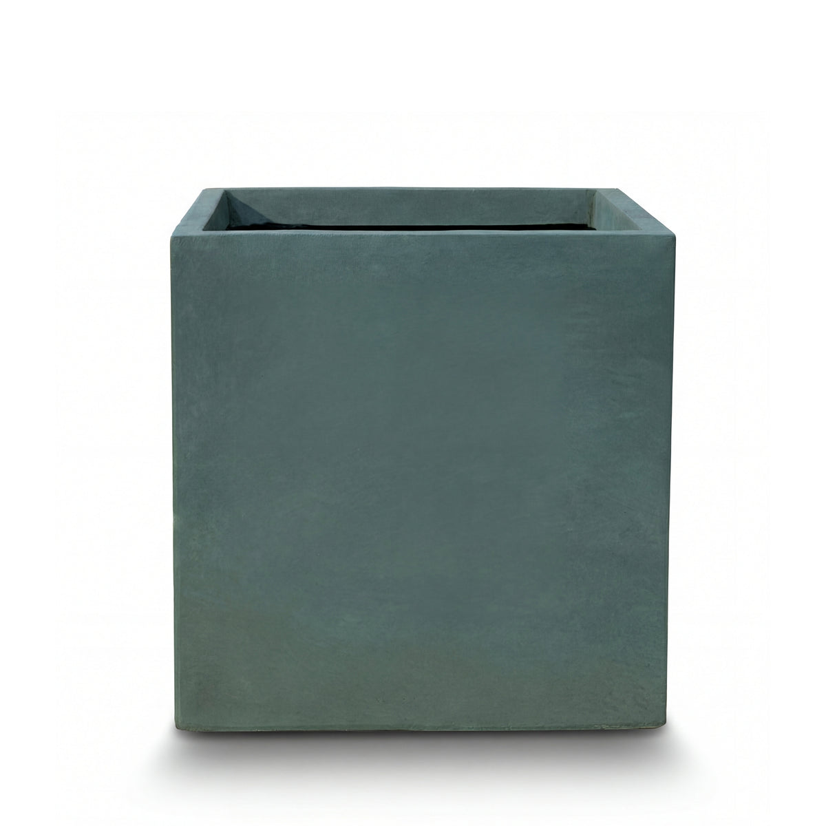 Cache-pot pré percé Kubix rectangle 40x40 cm vert foncé en béton fibré, vue de face sur fond blanc