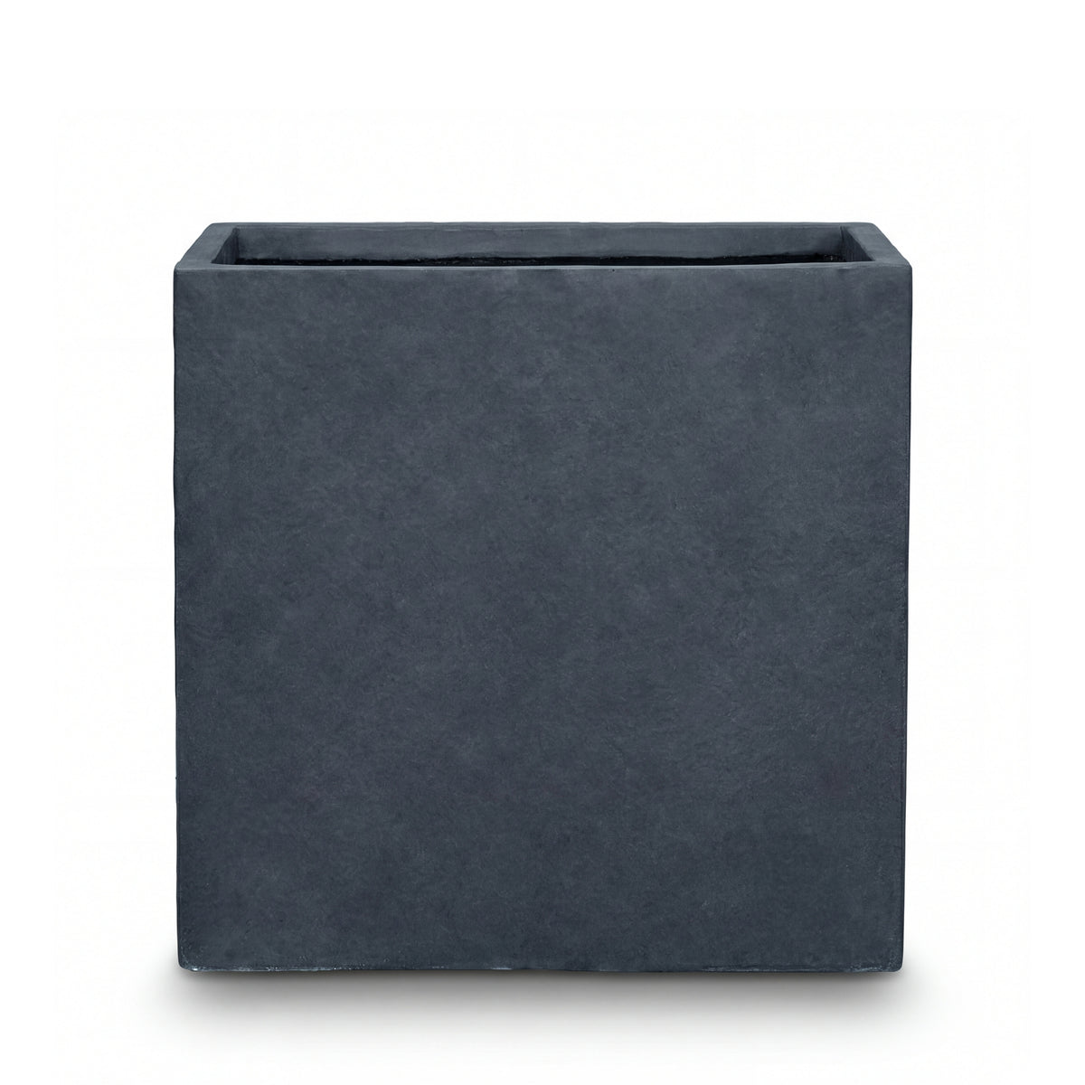 Cache-pot pré percé Kubix rectangle 50x50 cm gris foncé en béton fibré, vue de face sur fond blanc