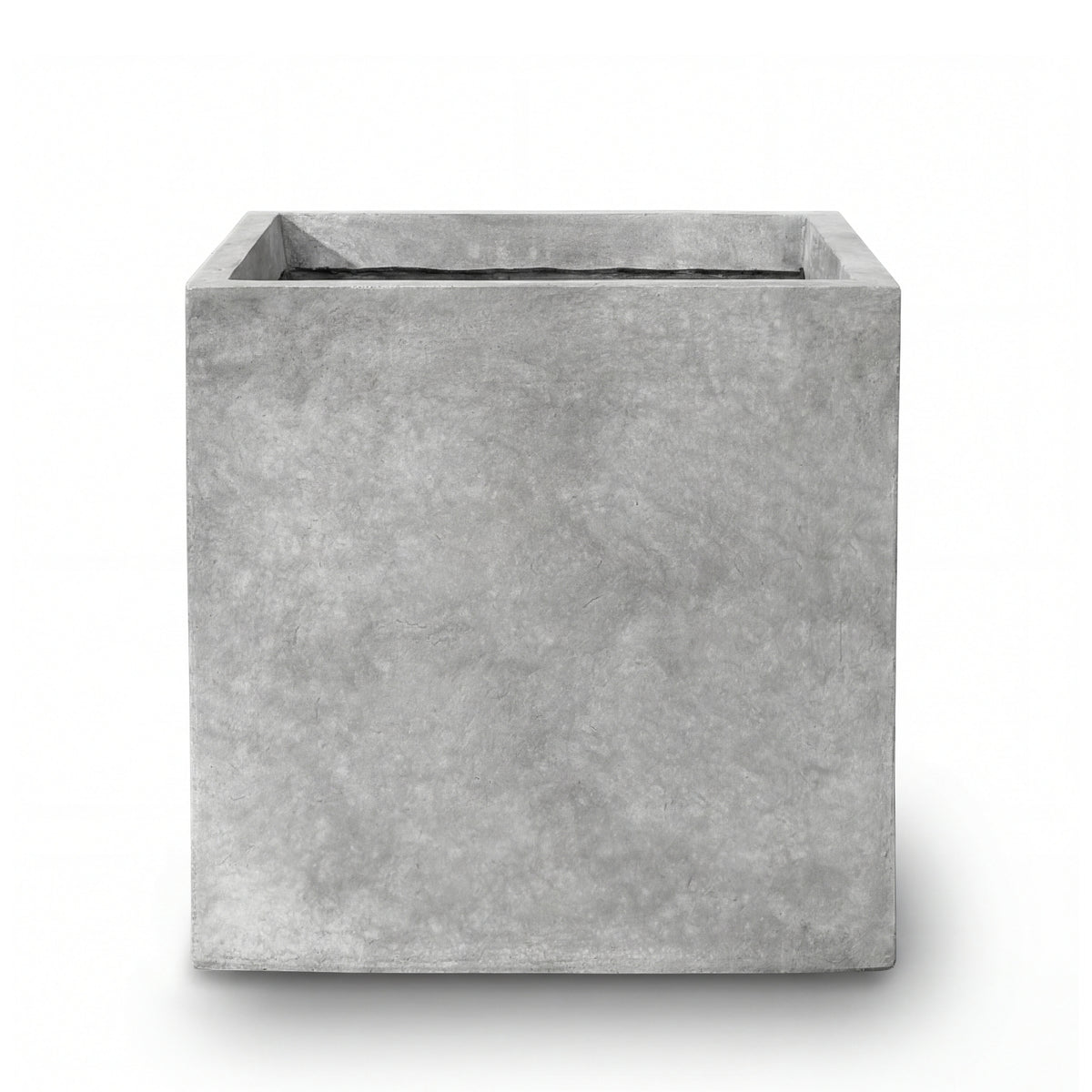 Cache-pot pré percé Kubix rectangle 50x50 cm gris clair en béton fibré, vue de face sur fond blanc