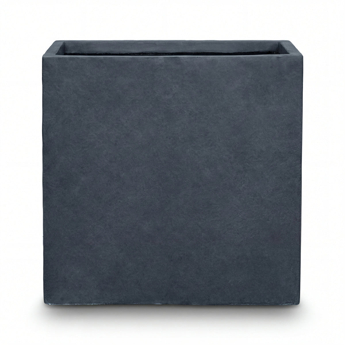 Pre-drilled Kubix rectangular 75x75 cm Dark Grey fibre concrete cachepot, front view on white background