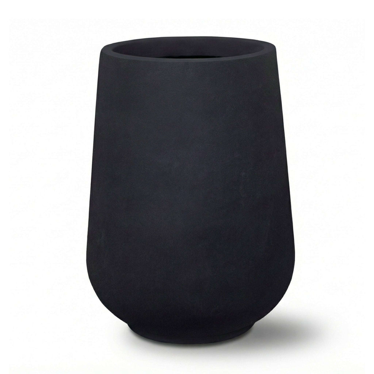 Pre-drilled Monolith 40x53 cm Matt Black fibre concrete cachepot, front view on a white background
