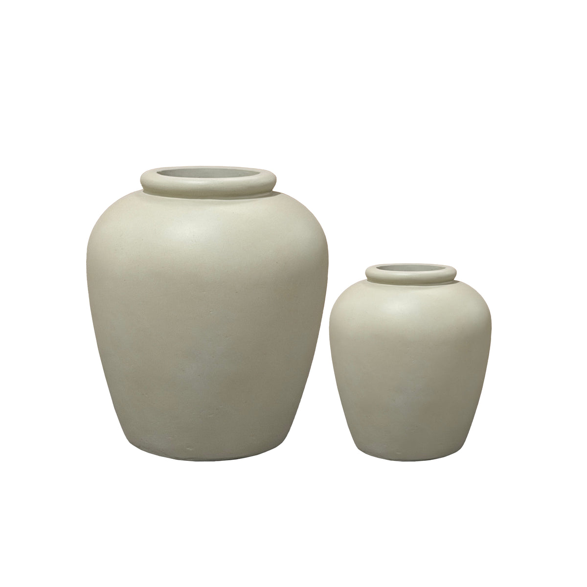 Portavaso preforato Origin beige in calcestruzzo fibrorinforzato, due dimensioni su sfondo bianco