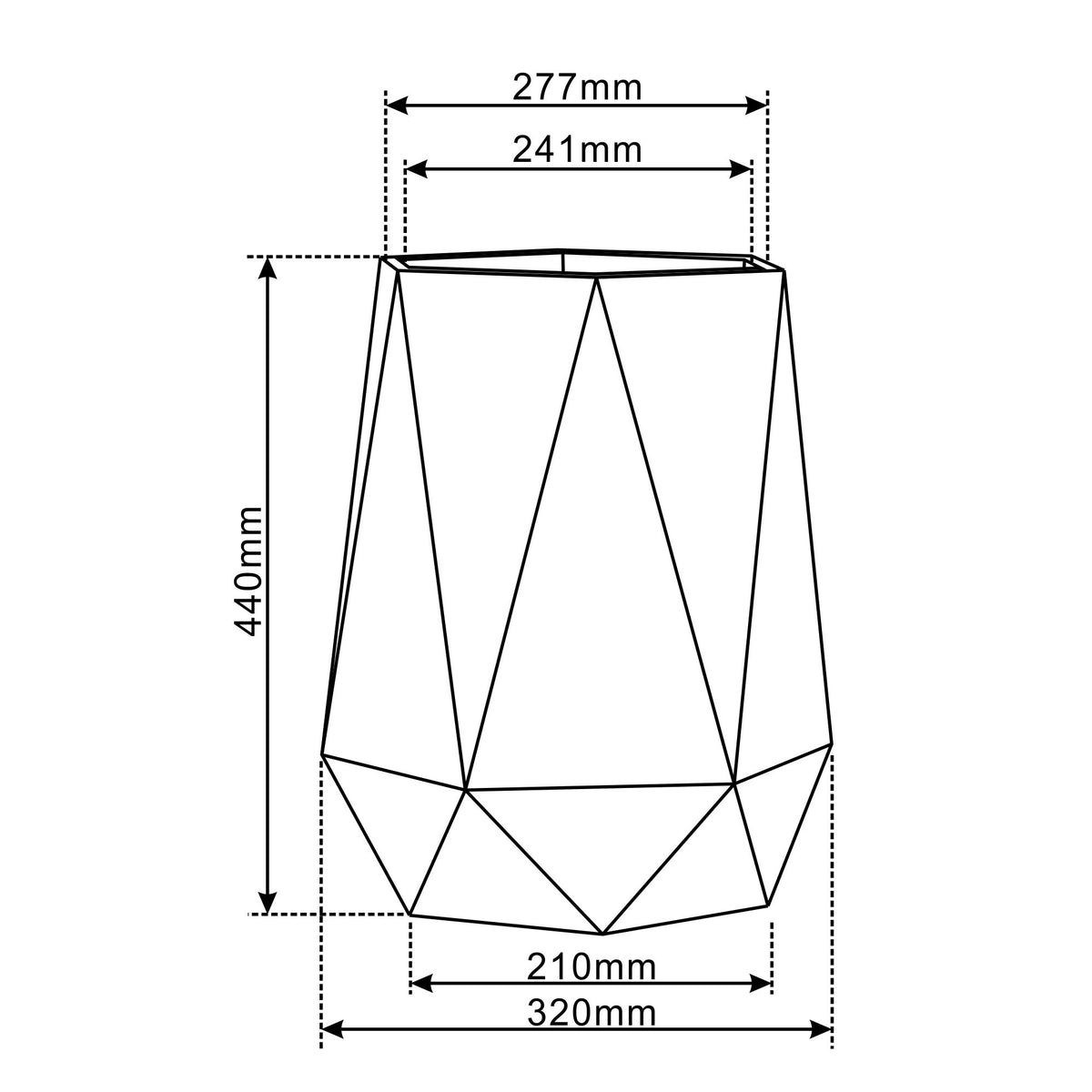 Portavaso pre-forato Prisme nero opaco in calcestruzzo fibrorinforzato, disegno quotato frontale