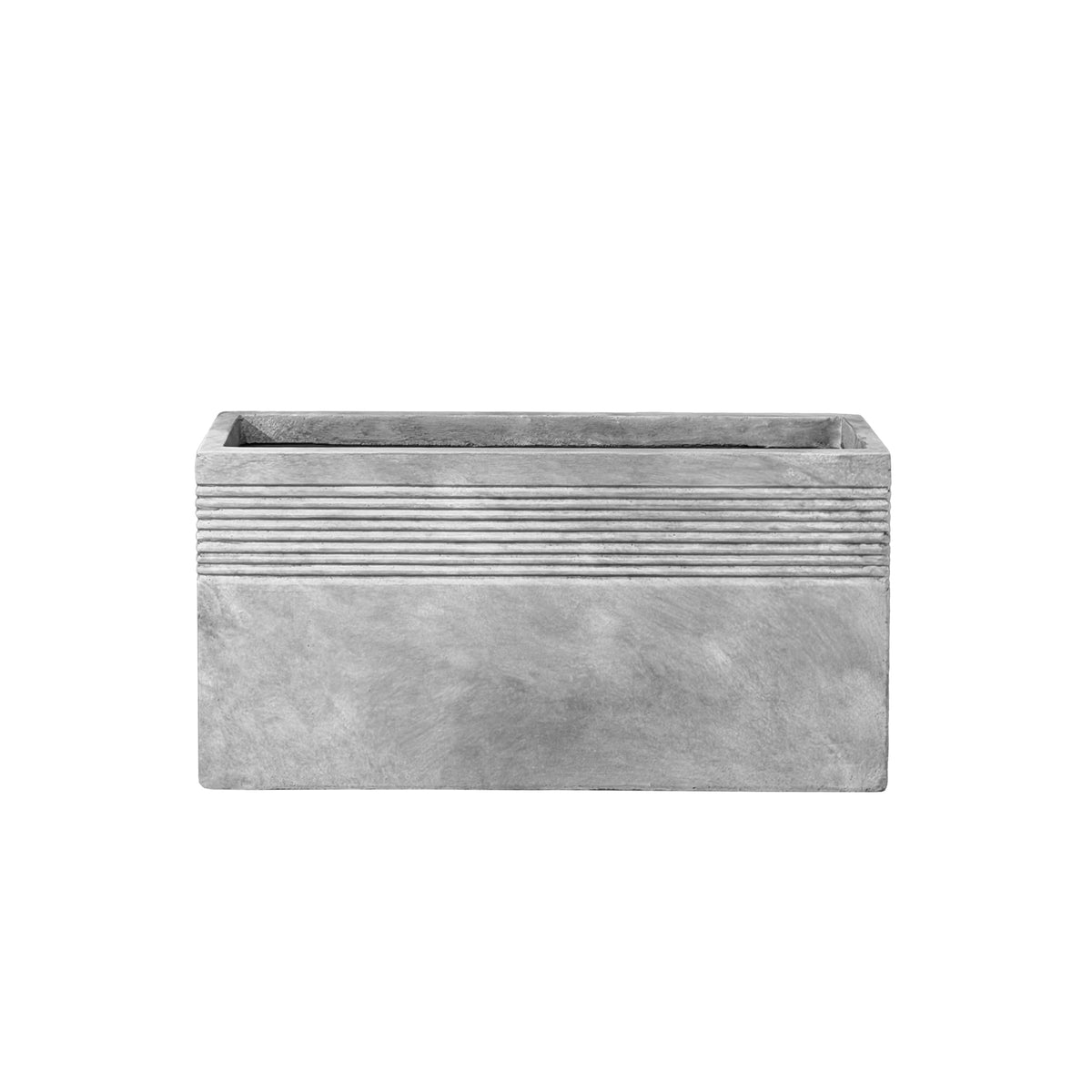 Cache-pot pré percé Spirit rectangle 26x40 cm gris clair en béton fibré, vue de face sur fond blanc