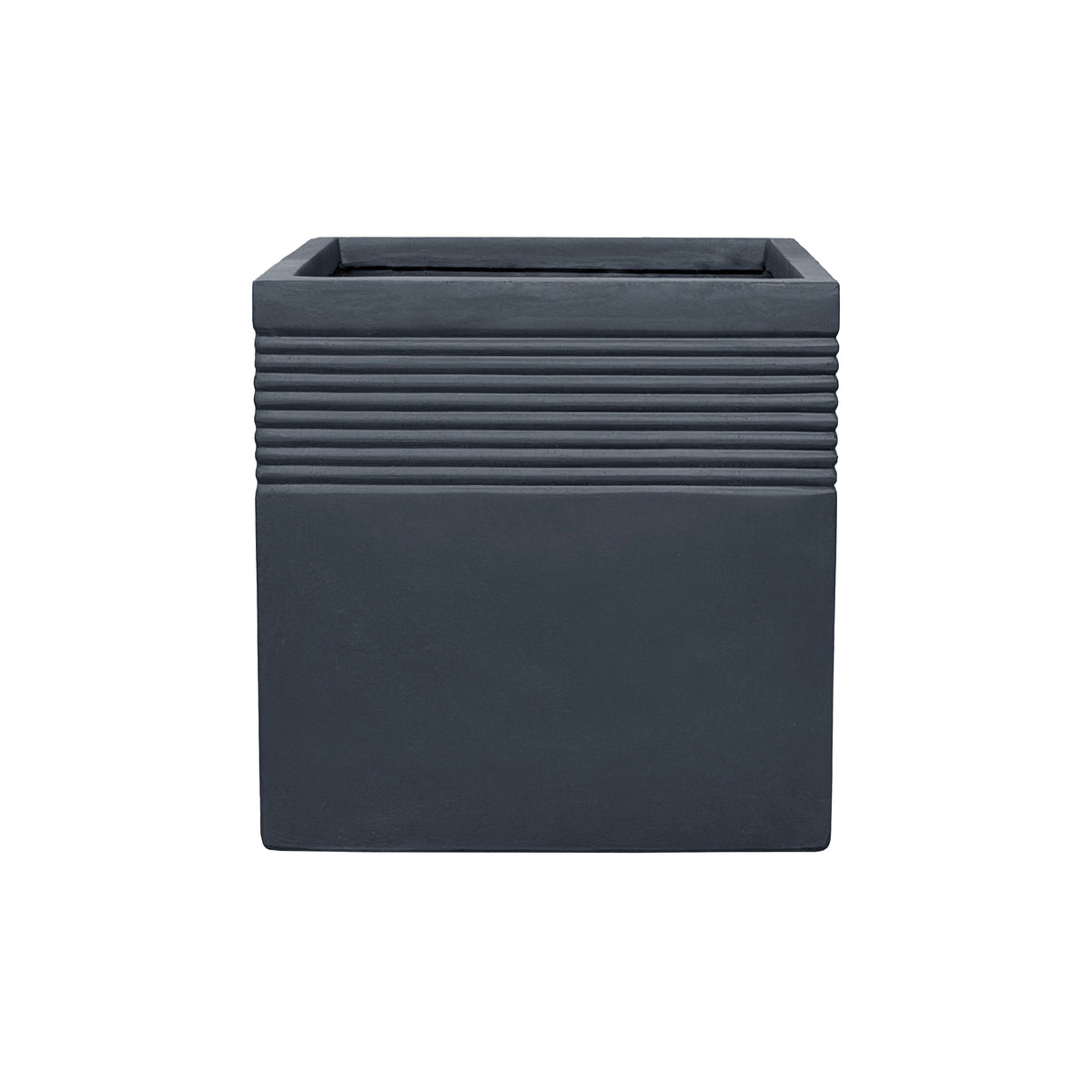 Macetero decorativo preperforado Spirit rectangular 55x55 cm gris oscuro de hormigón con fibra, vista frontal