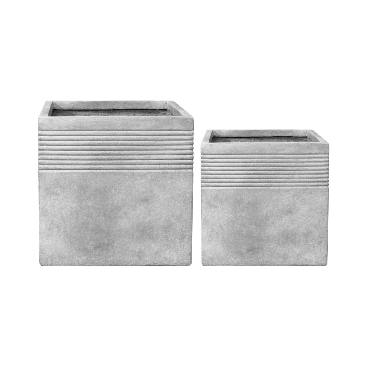 Pre-drilled Spirit rectangular cachepot Light Grey in fibre concrete, two cachepots front view