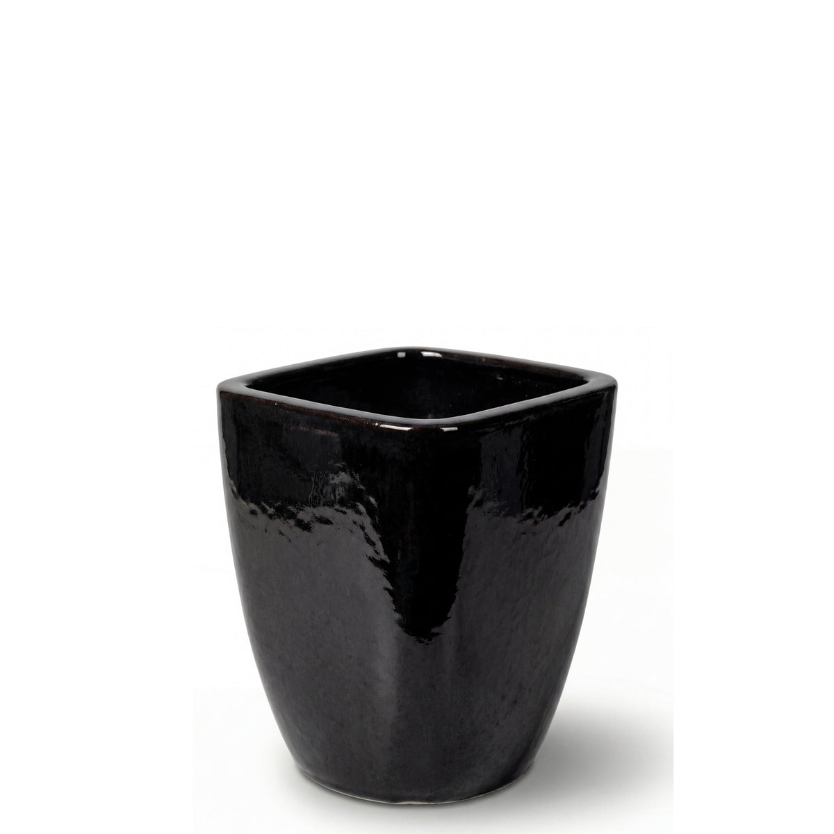 Pot Vauban rectangle 18x21 cm noir en terre cuite émaillée, vue de face sur fond blanc