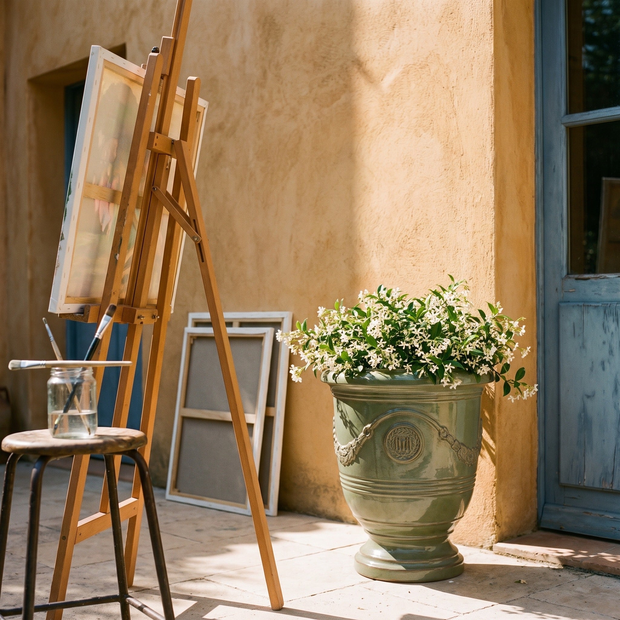 Provencelia RICHELIEU – glazed ceramic outdoor planter, Jade Pearl, XL 46 × 56 cm