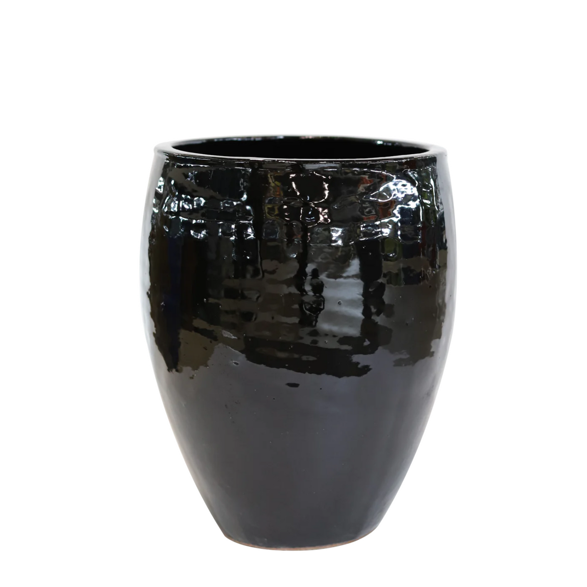 Pot Poseidon2 rond 36x43 cm noir en terre cuite émaillée, vue de face sur fond blanc