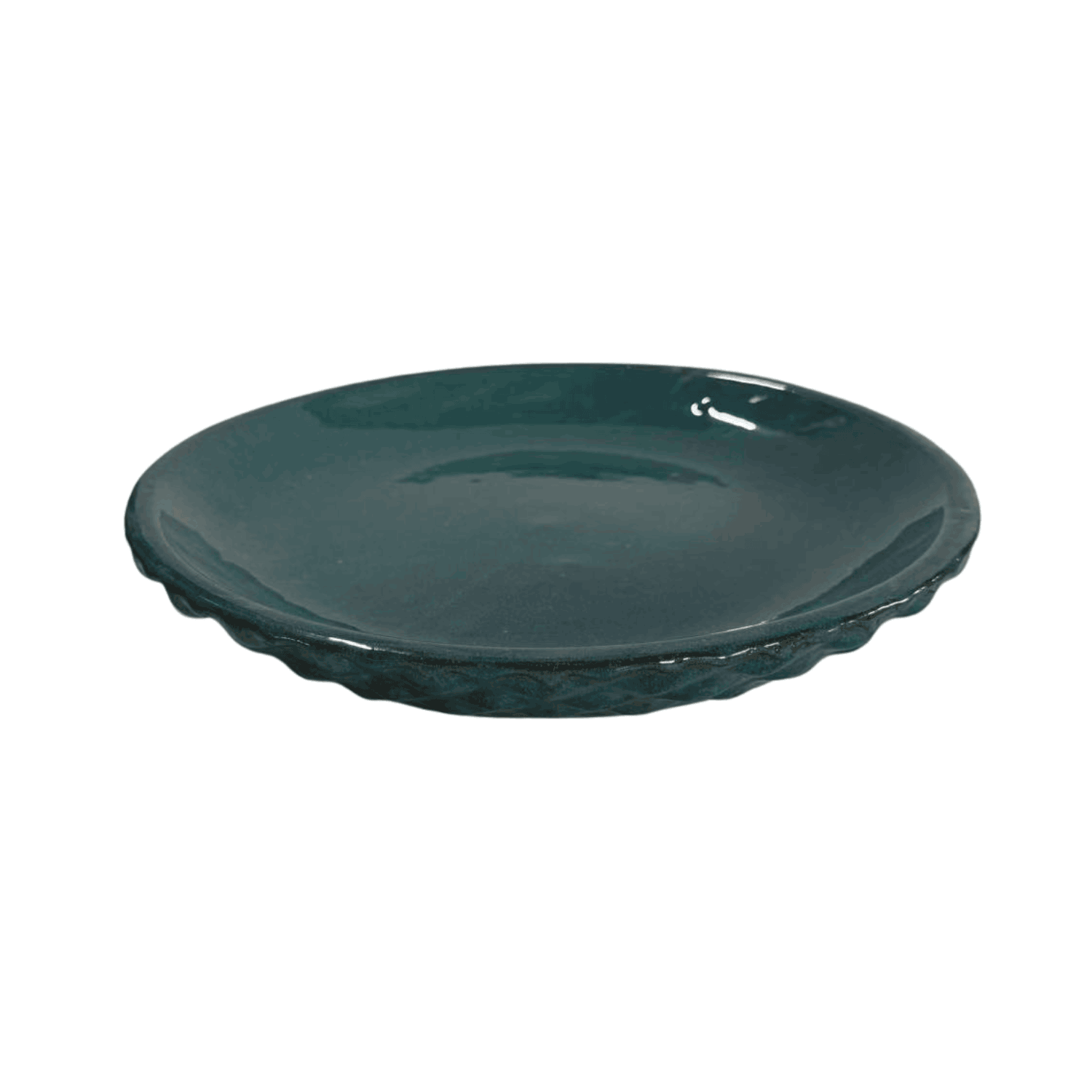 Soucoupe 25cm bleu pétrole faite à la main en terre cuite émaillée Provencelia