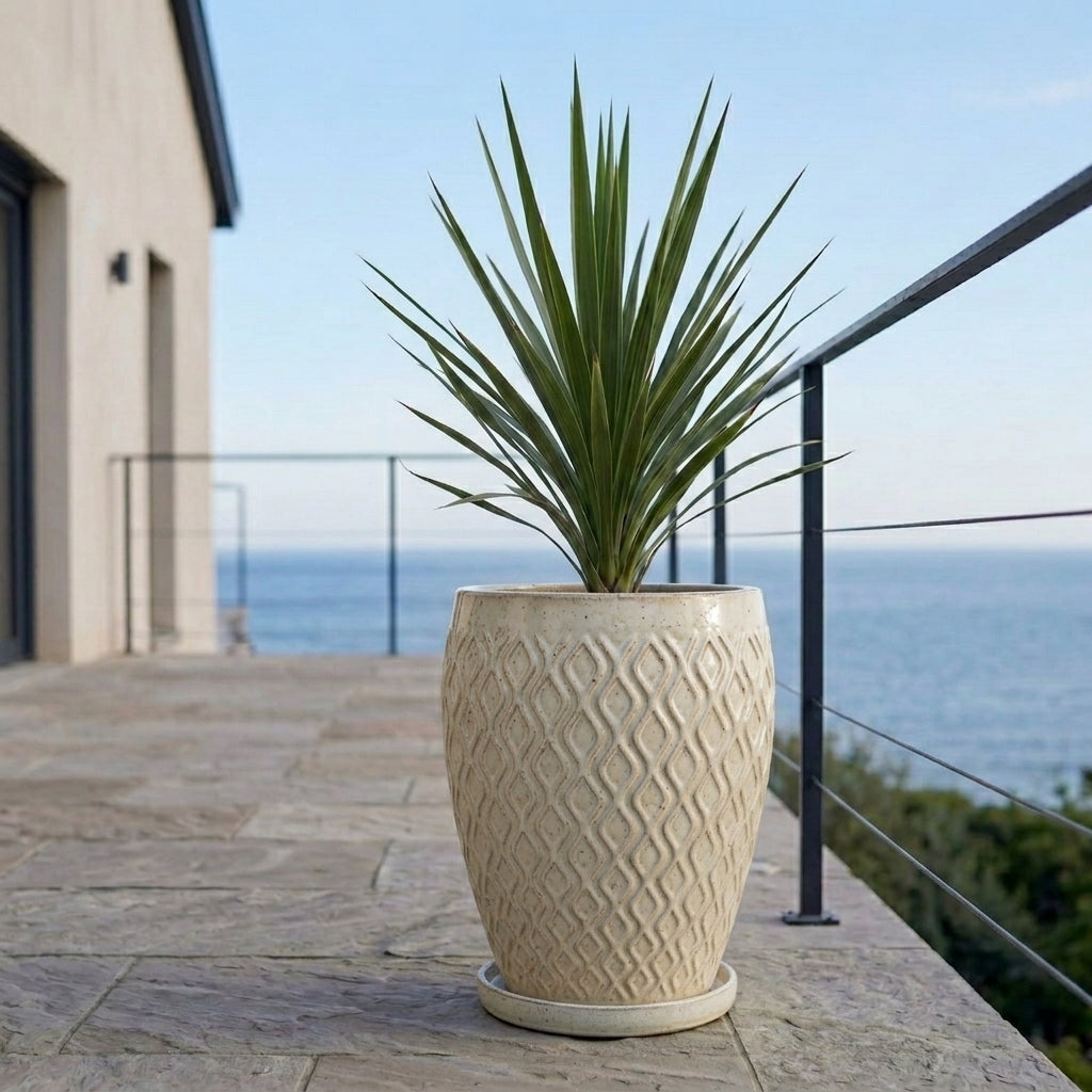Cream ceramic planter saucer – frost-resistant