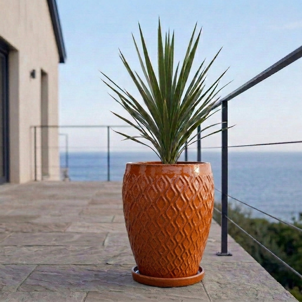 Sottovaso in ceramica arancione tropicale per vaso – resistente al gelo
