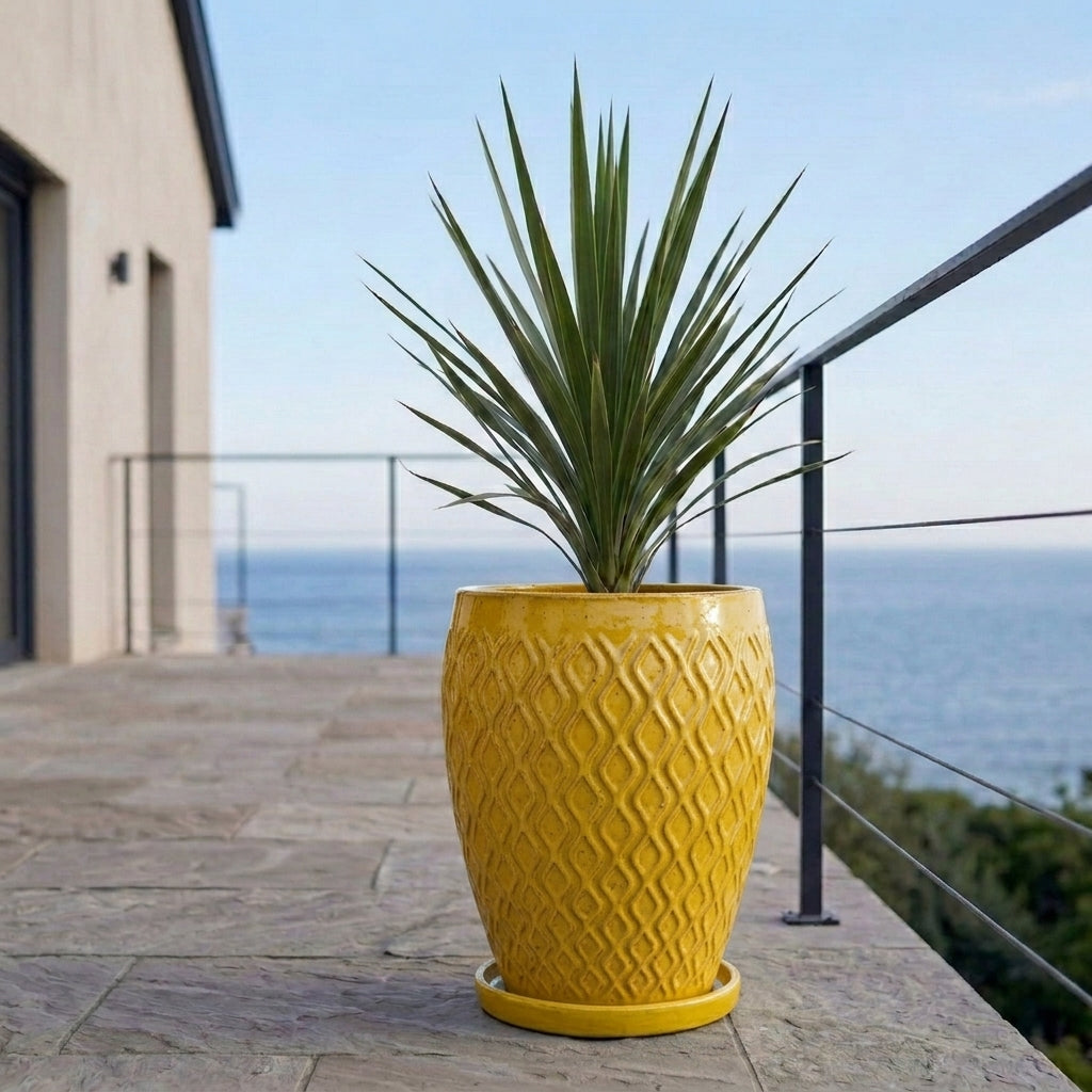 Yellow ceramic planter saucer – frost-resistant