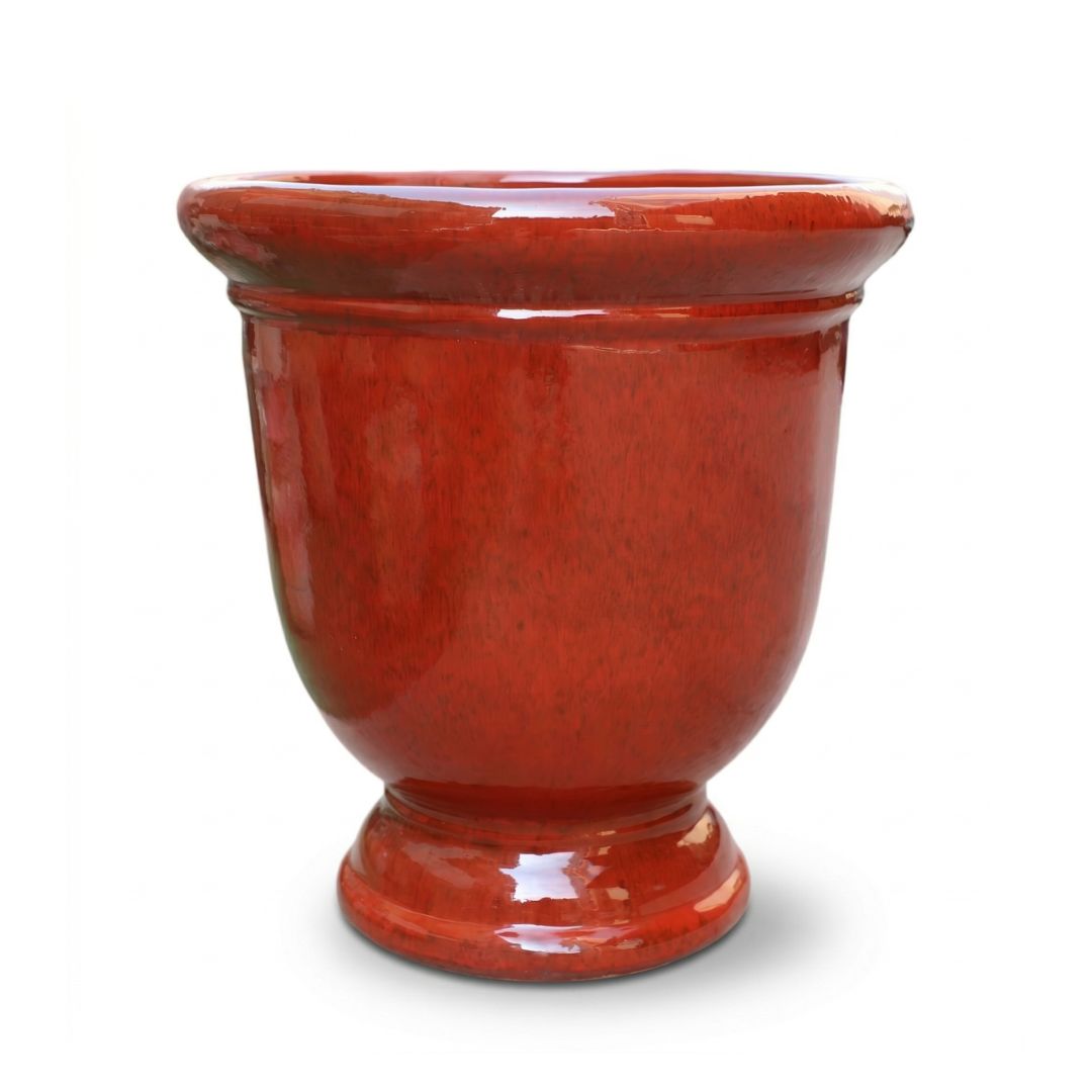 Pot Titan 53x55 cm rouge tropical en terre cuite émaillée, vue de face sur fond blanc