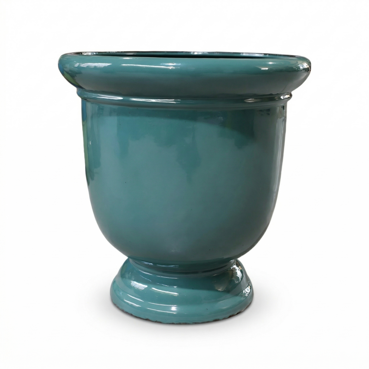Plantenbak Titan 53x55 cm jade van geglazuurd keramiek, vooraanzicht op witte achtergrond