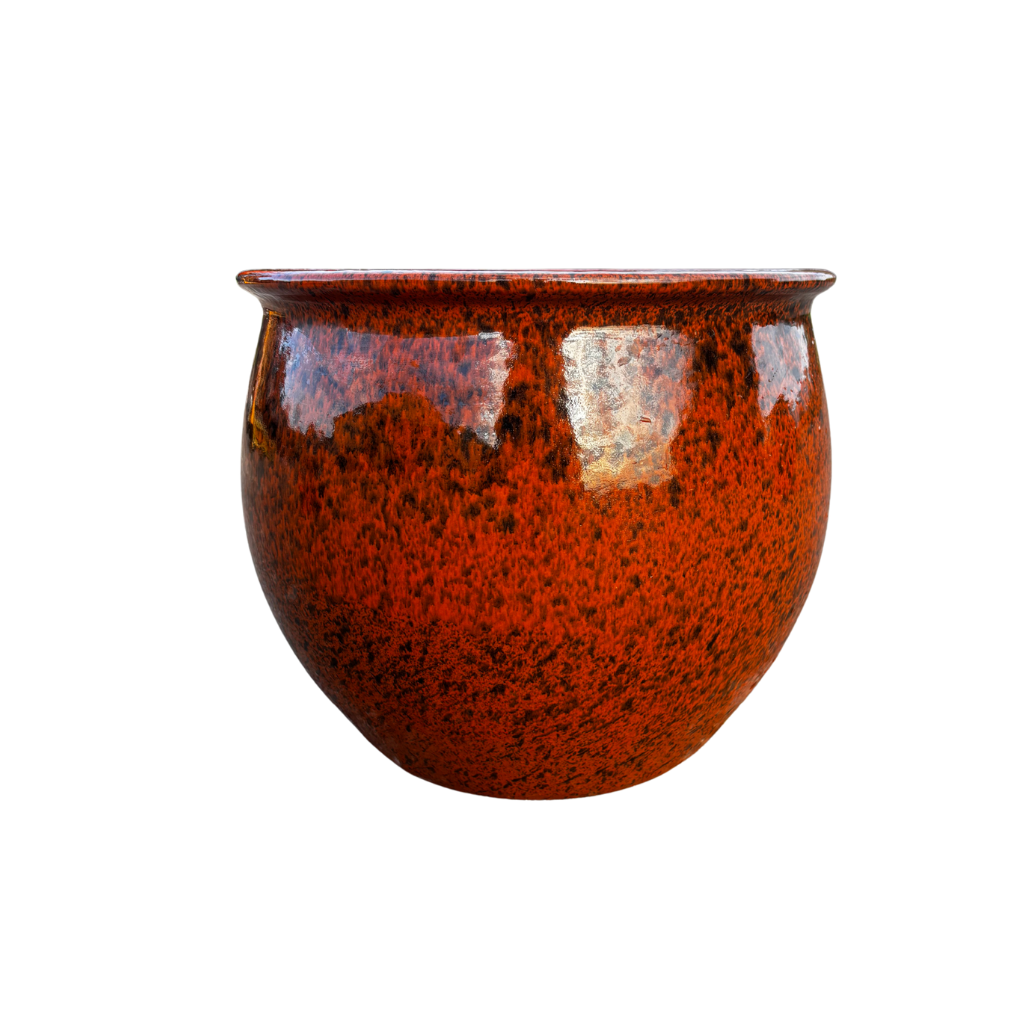 Pot Newton rond 44x35 cm orange tropical en terre cuite émaillée, vue de face sur fond blanc