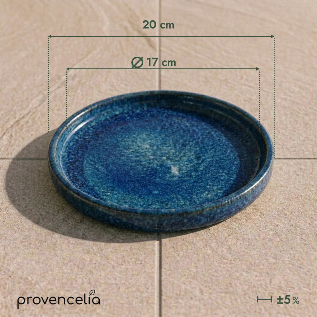 Platillo de 17 cm azul ultramar, vista superior con cotas