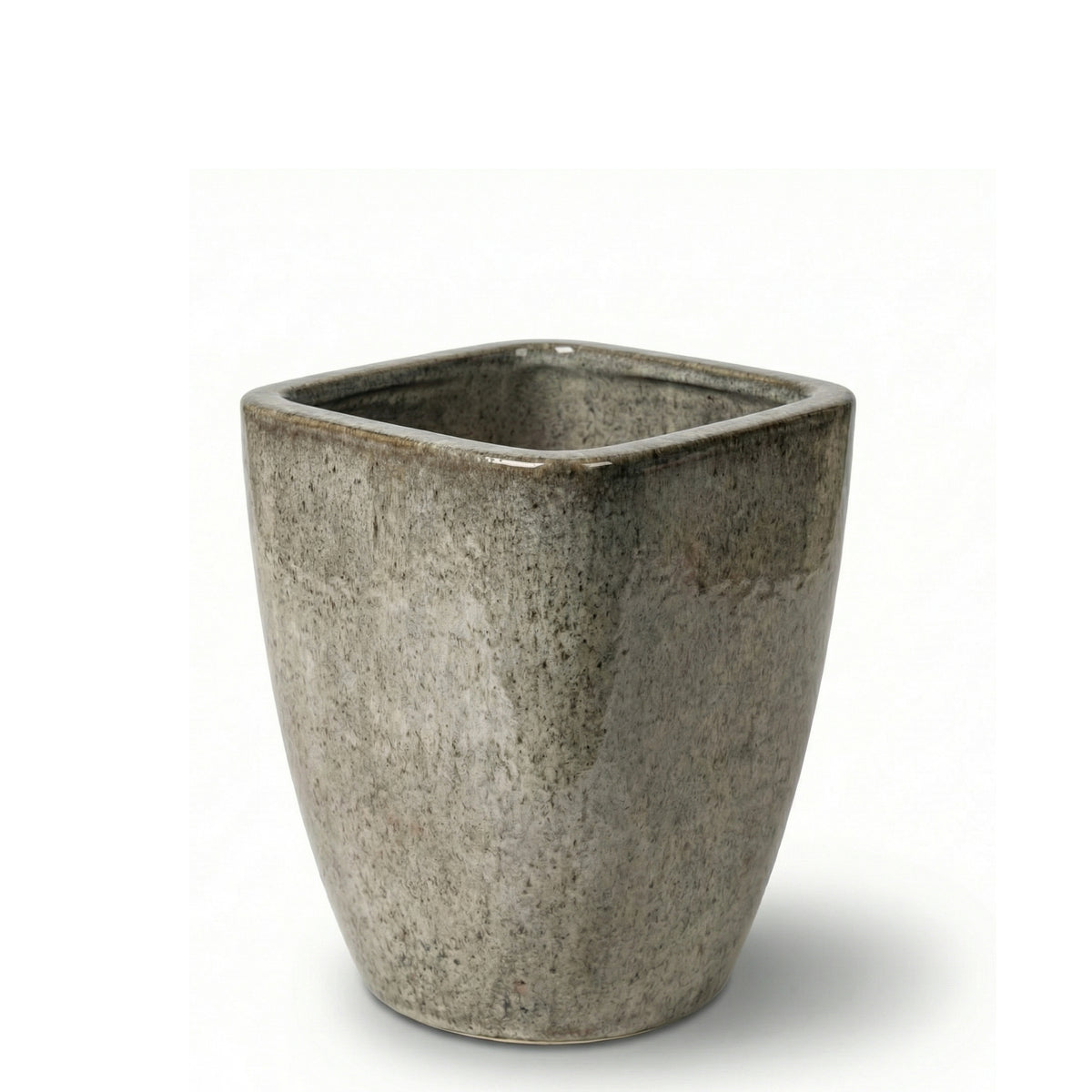 Pot Vauban rectangle 24x30 cm blanc tigré en terre cuite émaillée, vue de face sur fond blanc