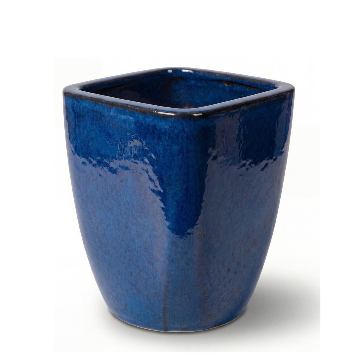 Pot Vauban rectangle 34x43 cm bleu azur en terre cuite émaillée, vue de face sur fond blanc